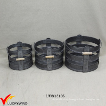 Set 3 Galvanizado Zinc Ronda de almacenamiento industrial de la cesta